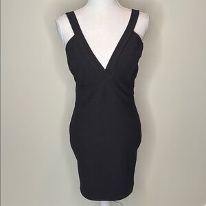 Forever 21 Black Textured Strappy V Neck Dress. Medium